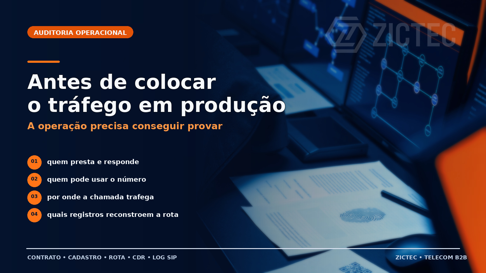 Auditoria operacional de numeração com contratos, CDRs, logs SIP e rastreabilidade